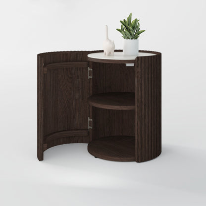 Dark Walnut Fluted Round Side Table 15.7"W