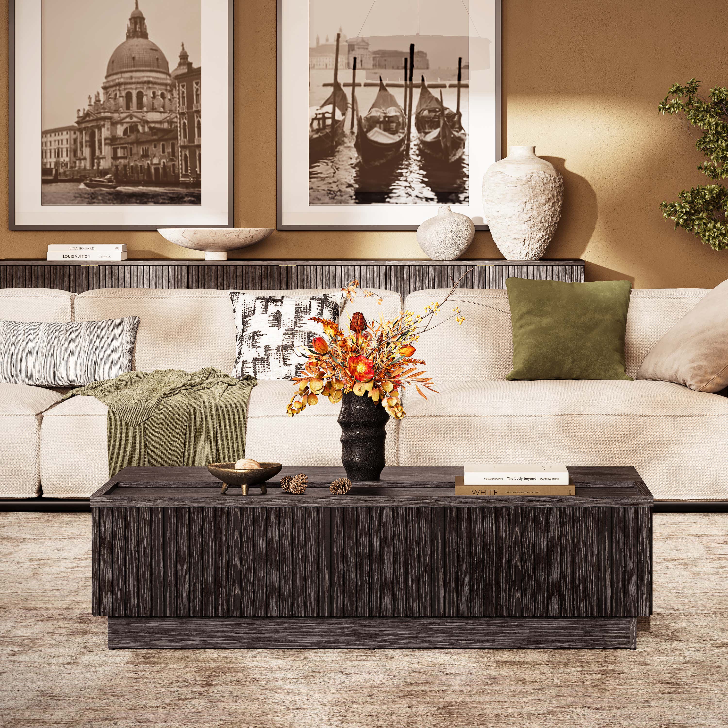 Avery Oak Lift-Top Storage Coffee Table 52"W