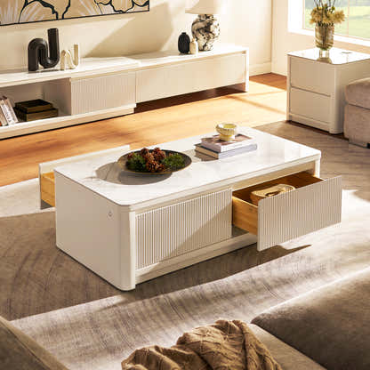 Celia Burnt Stone Media Console And Coffee Table Set