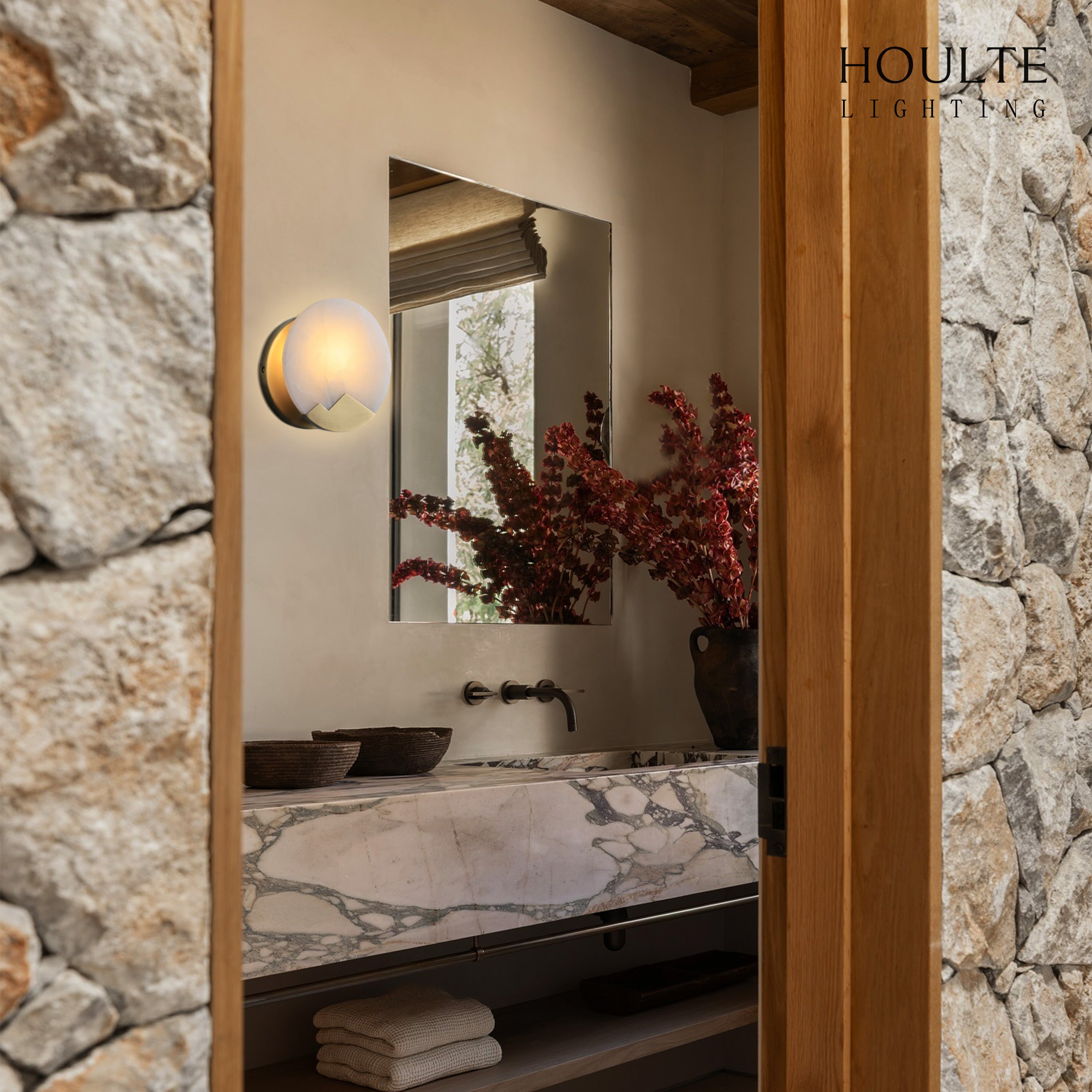 Egwent Alabaster Brass Sconce 7.9"