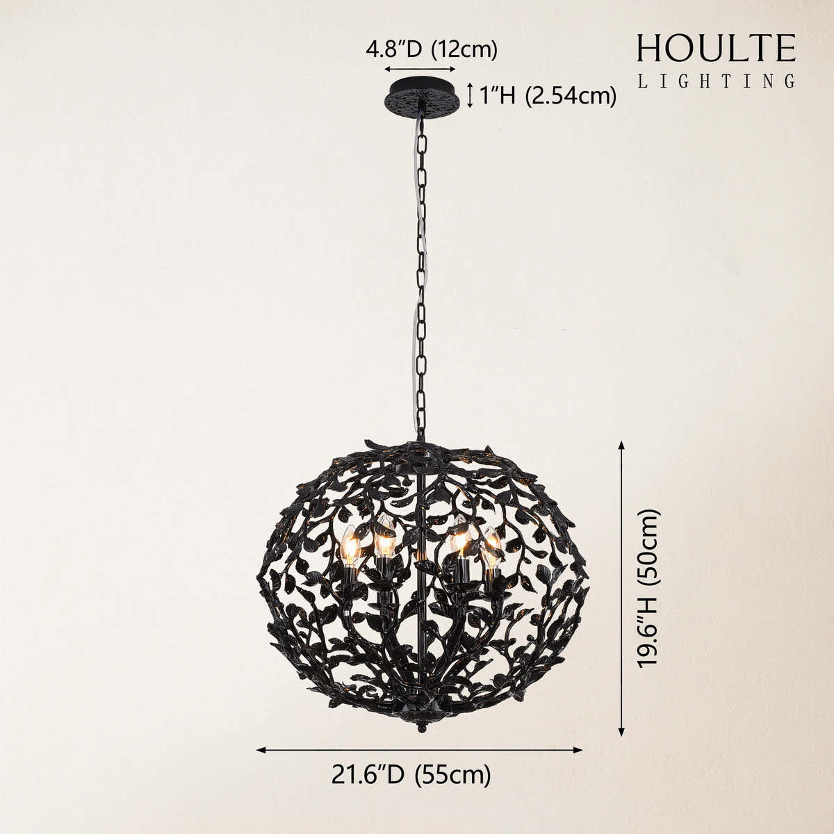 Elara Black Spherical Cage Chandelier 22"D dimensions 1