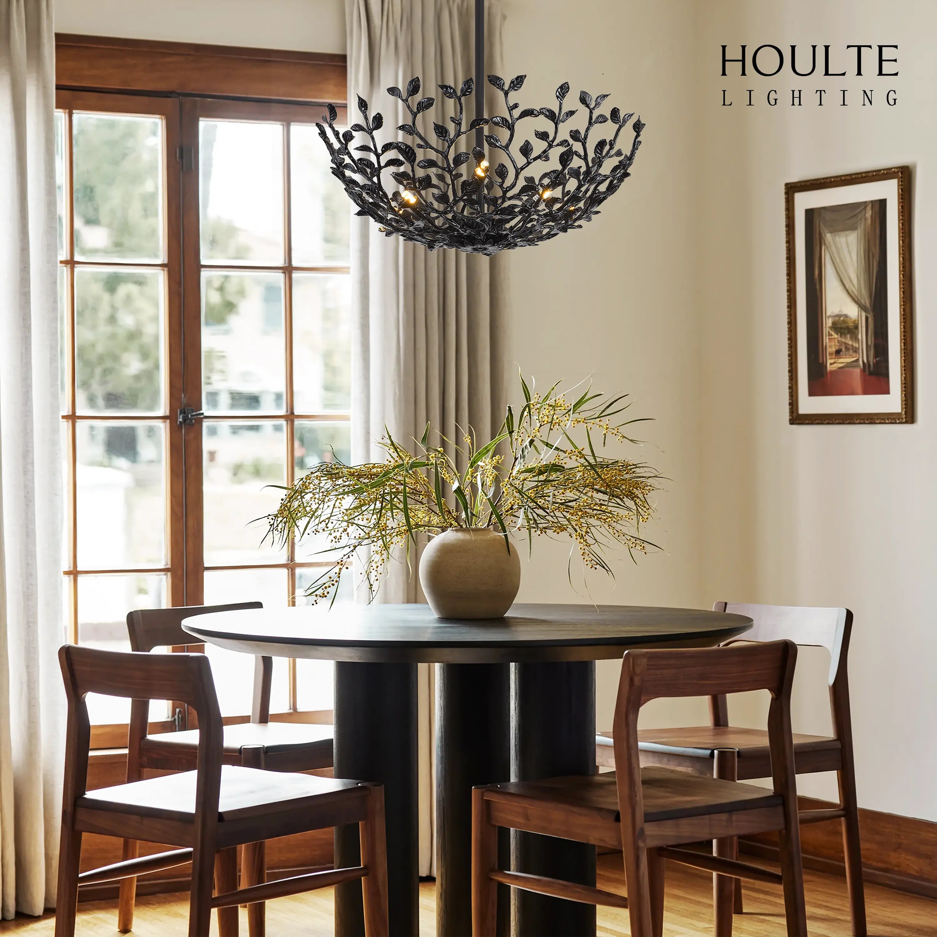 Elara Black Tree Branch Semi Flush Mount Chandelier 25.5"D