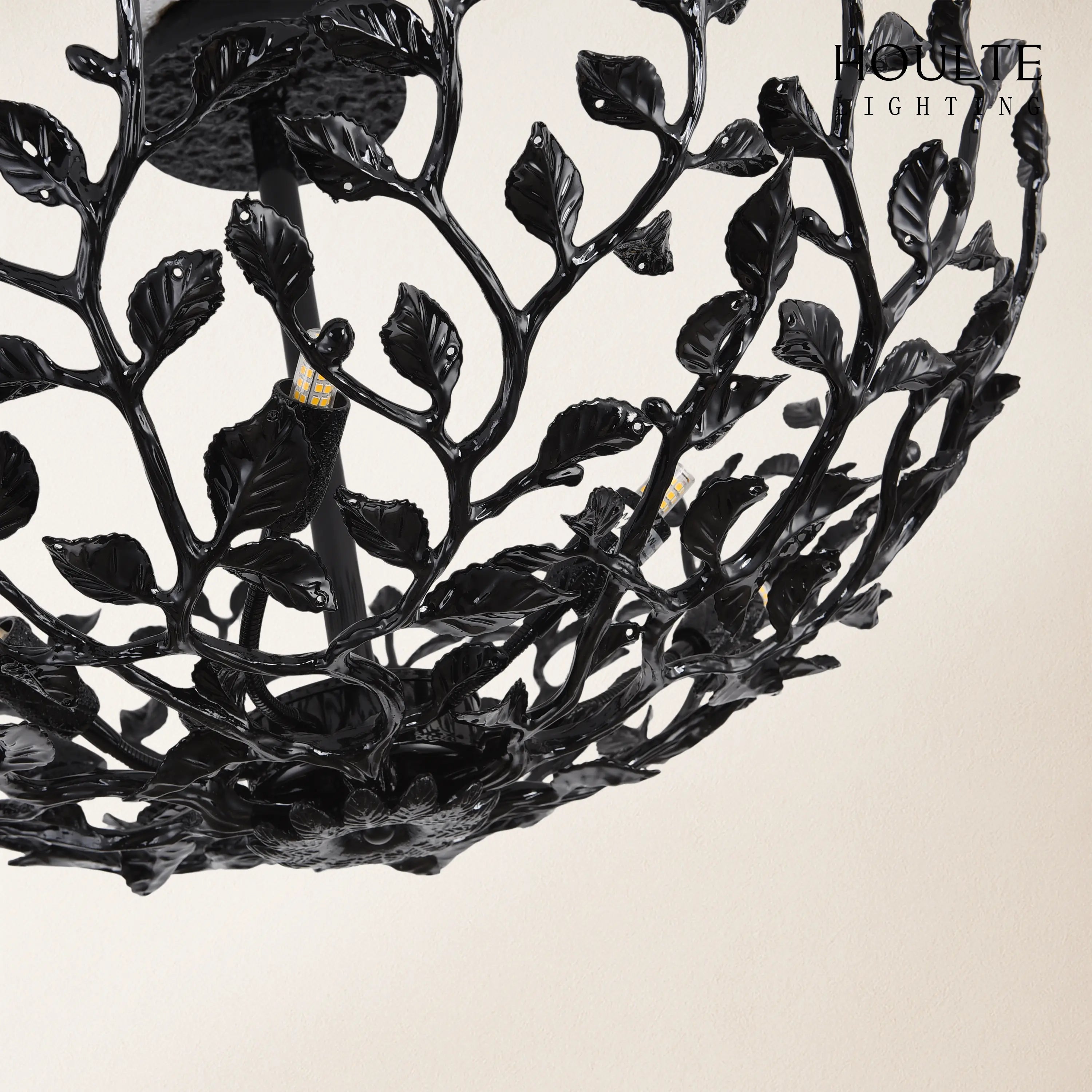 Elara Black Tree Branch Semi Flush Mount Chandelier 25.5"D