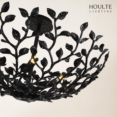 Elara Black Tree Branch Semi Flush Mount Chandelier 25.5"D