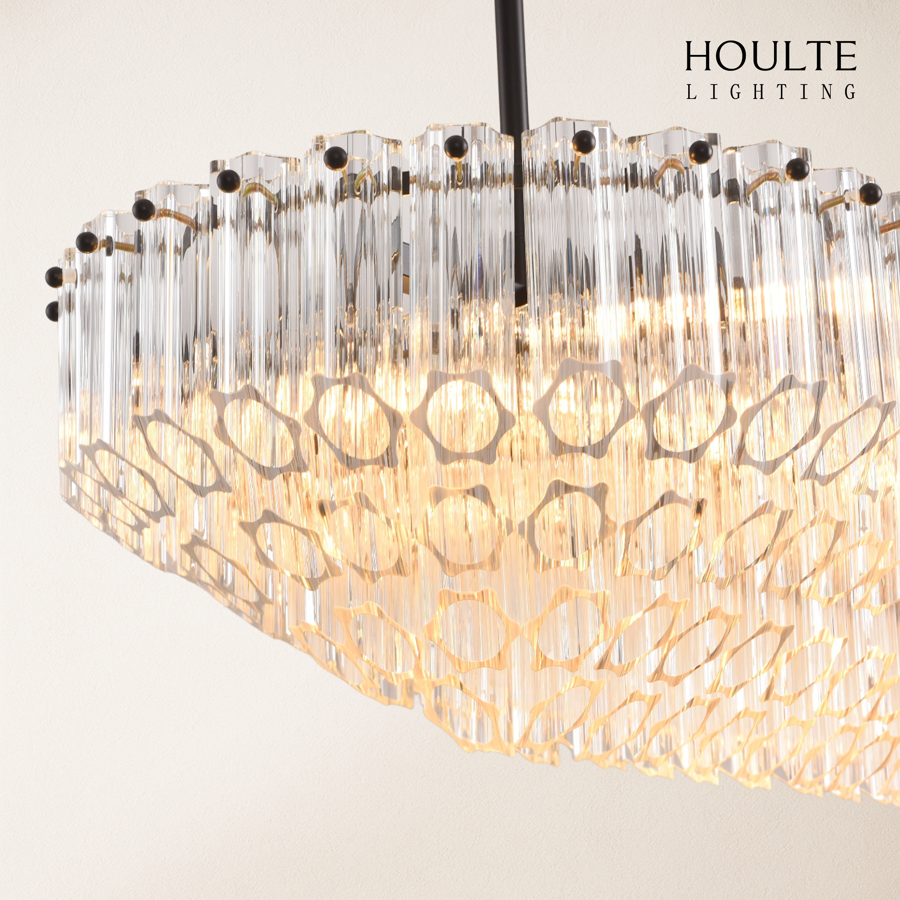 Ethereal Radiance Crystal Clear/Amber Rectangular Chandelier 43"L