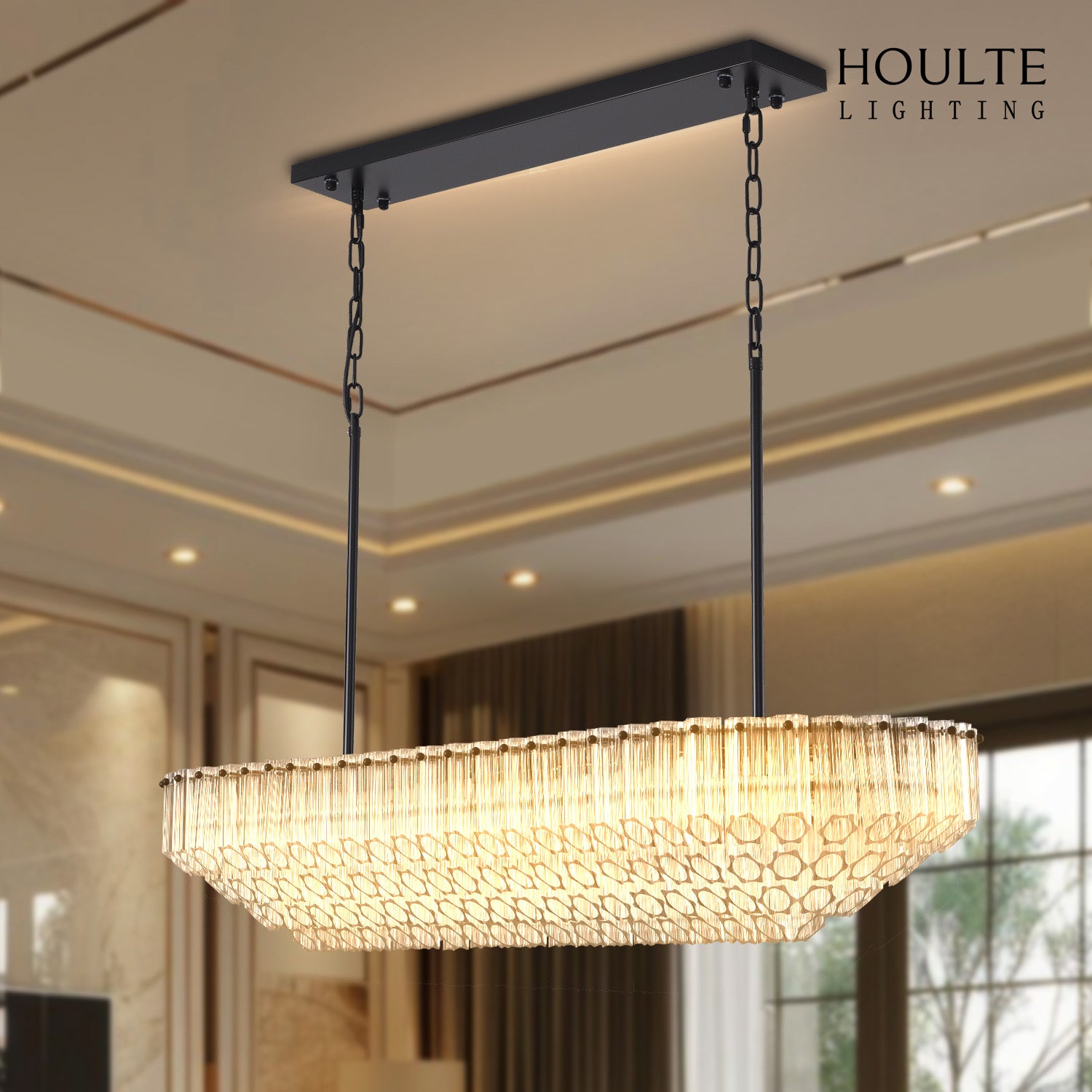 Ethereal Radiance Crystal Clear/Amber Rectangular Chandelier 43"L