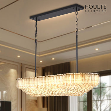 Ethereal Radiance Crystal Clear/Amber Rectangular Chandelier 43"L