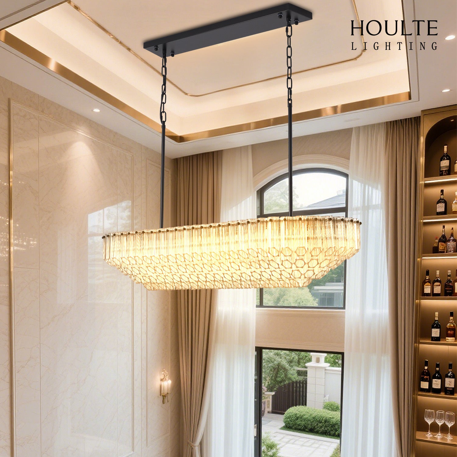 Ethereal Radiance Crystal Clear/Amber Rectangular Chandelier 43"L