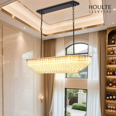 Ethereal Radiance Crystal Clear/Amber Rectangular Chandelier 43"L