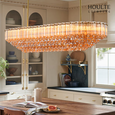 Ethereal Radiance Crystal Clear/Amber Rectangular Chandelier 43"L
