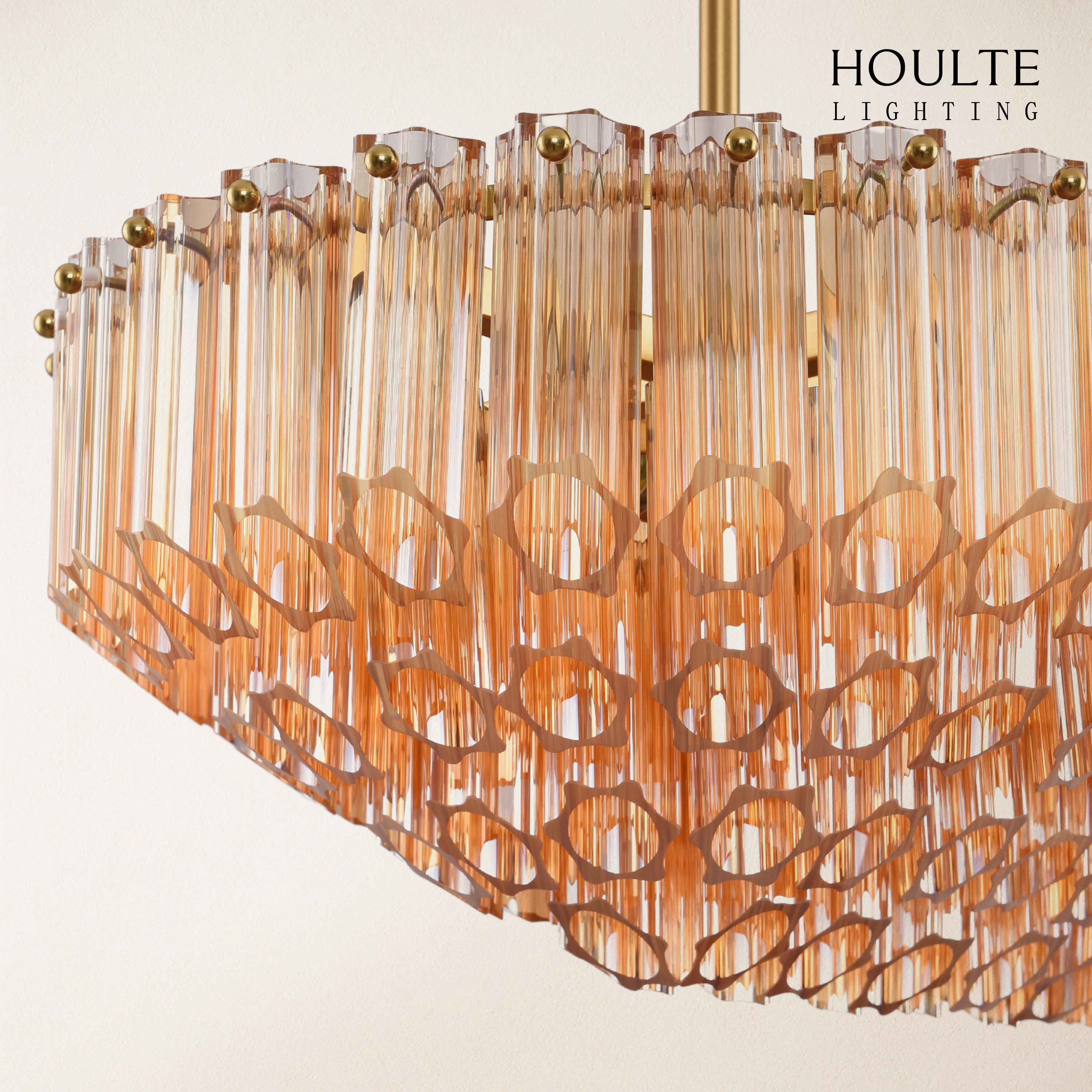 Ethereal Radiance Crystal Clear/Amber Rectangular Chandelier 43"L