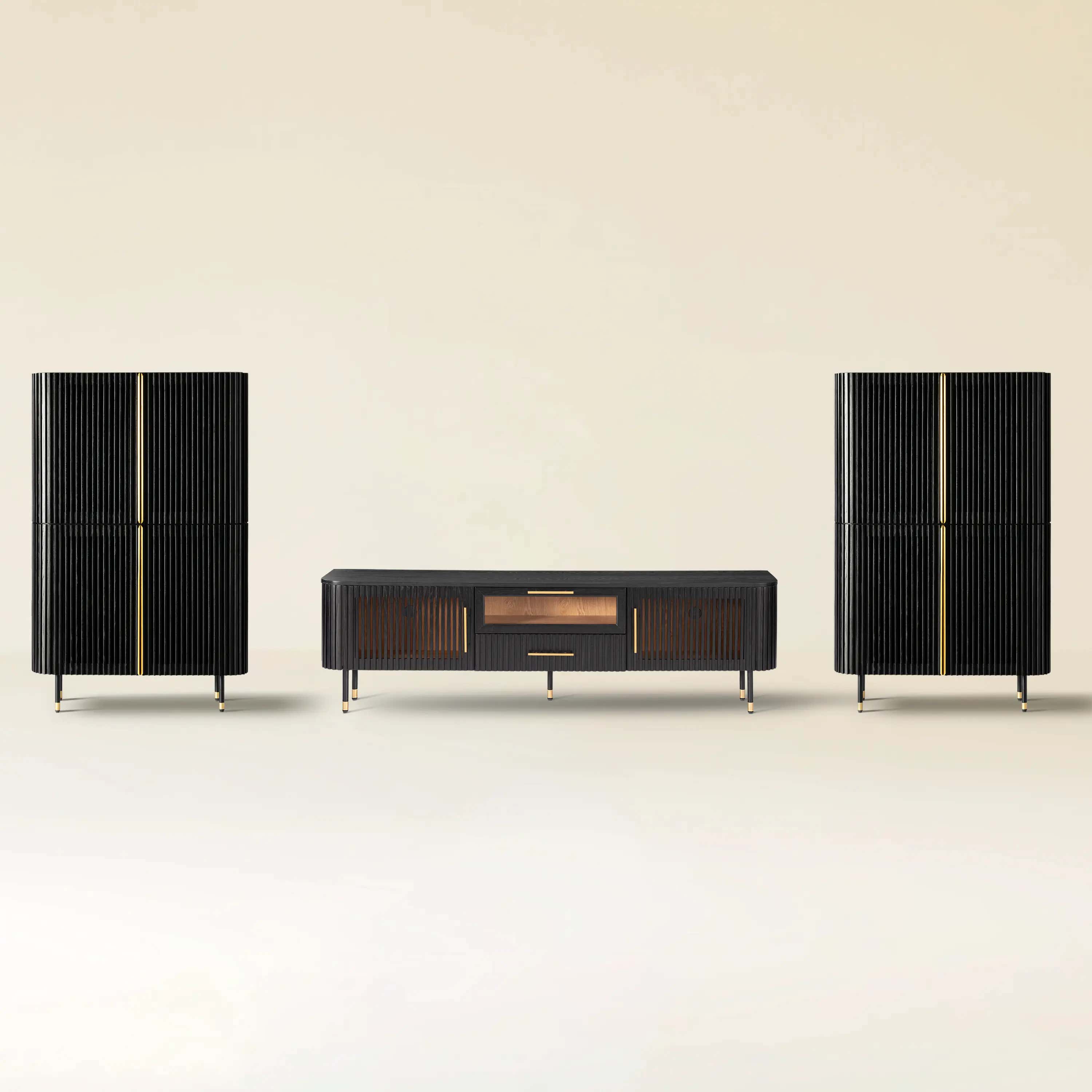 Ewan Oak Media Console and Cabinet Set