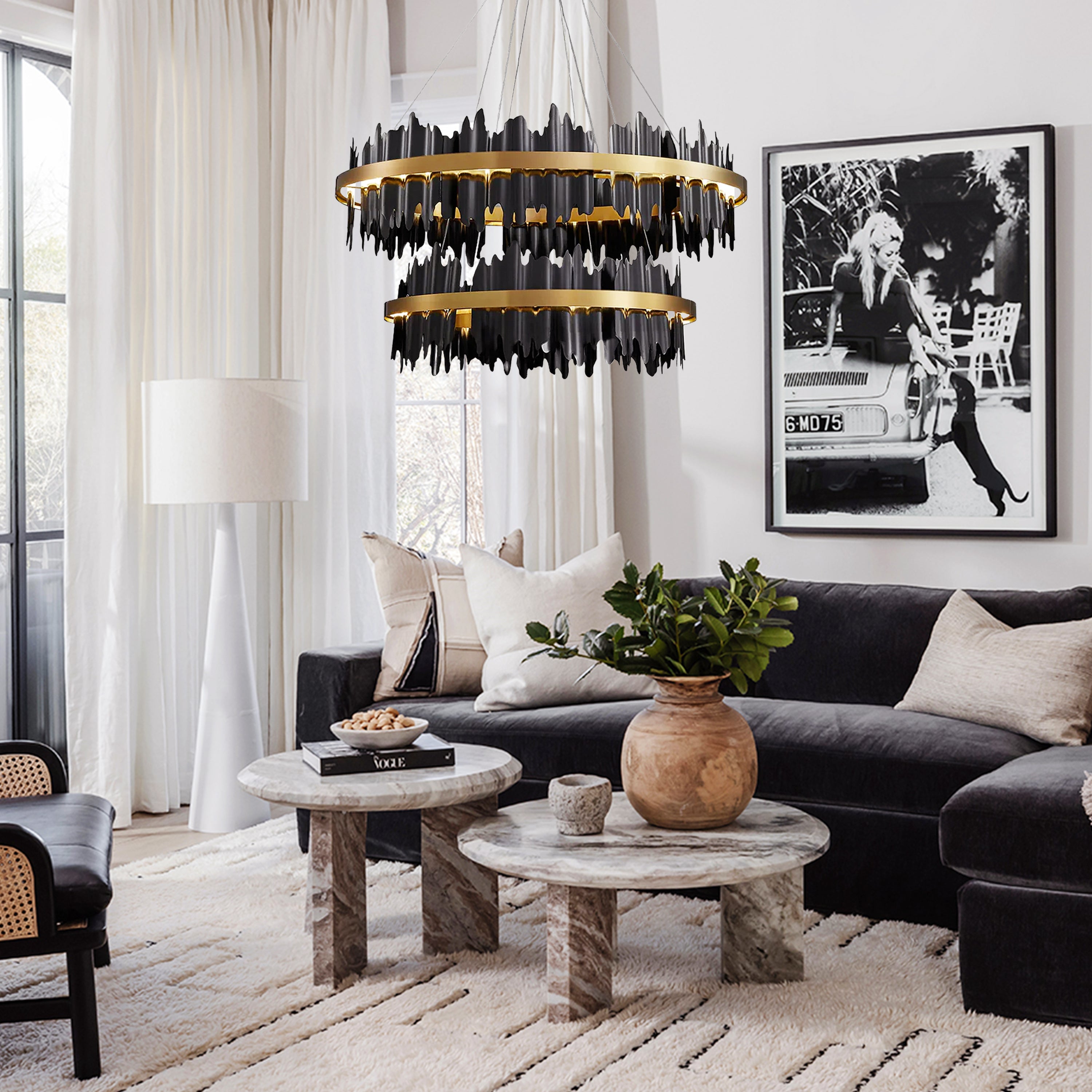 Arctira Metal Iceberg 2 Tiered Round Chandelier 32"D
