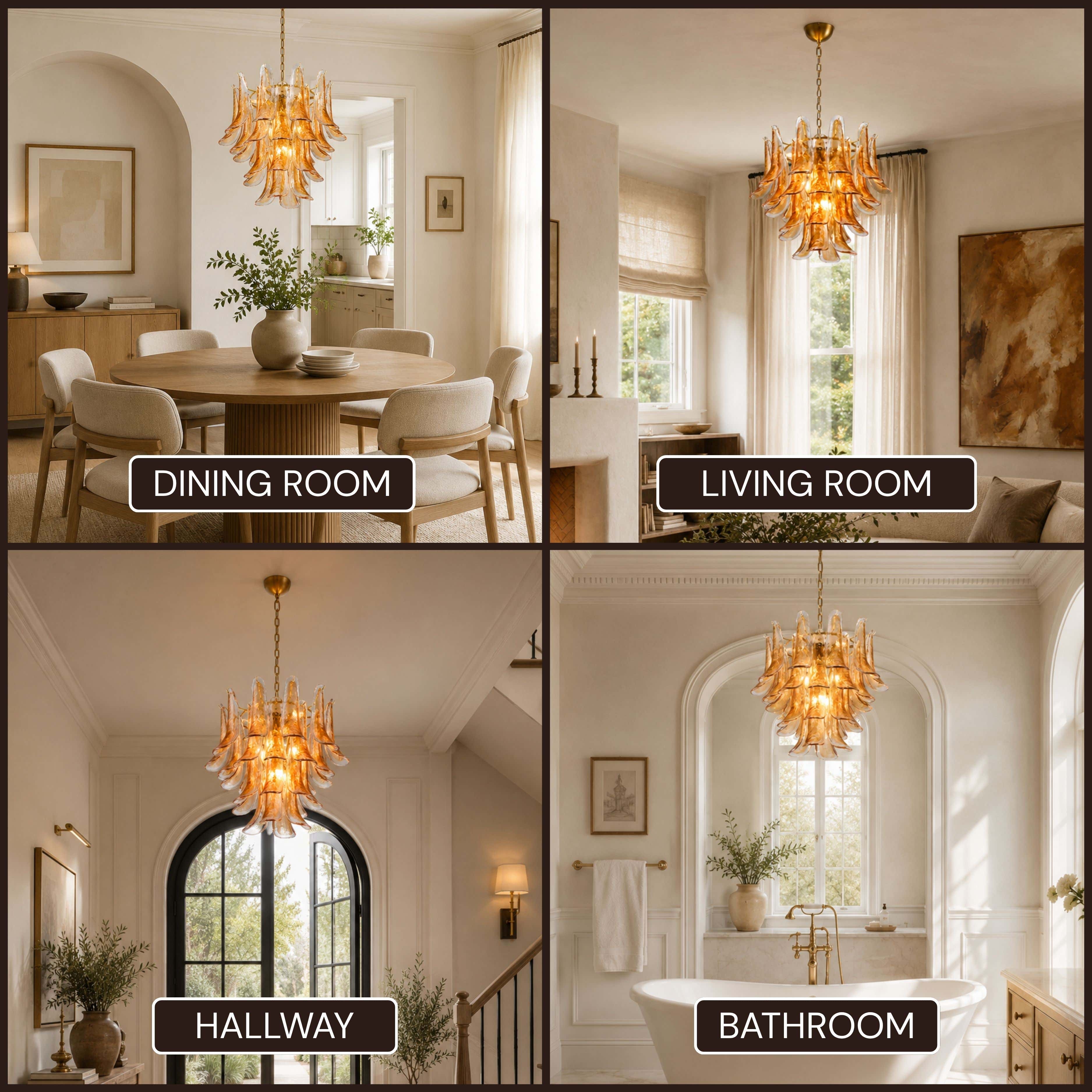 Nivelle Amber Glass Petal Round Chandelier 23.6"D