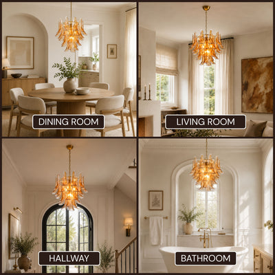 Nivelle Amber Glass Petal Round Chandelier 23.6"D