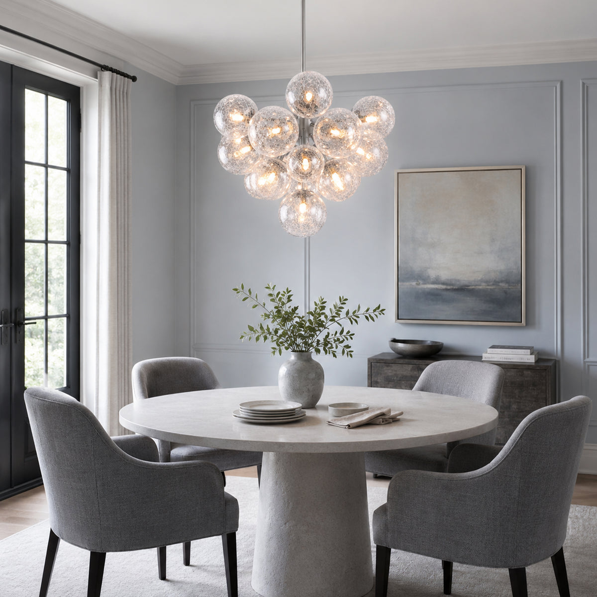Elowen Crackled Glass Cluster Round Chandelier