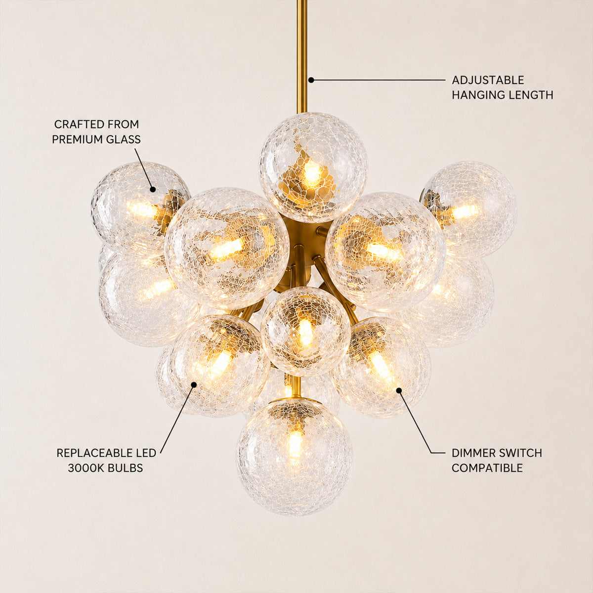 Elowen Crackled Glass Cluster Round Chandelier