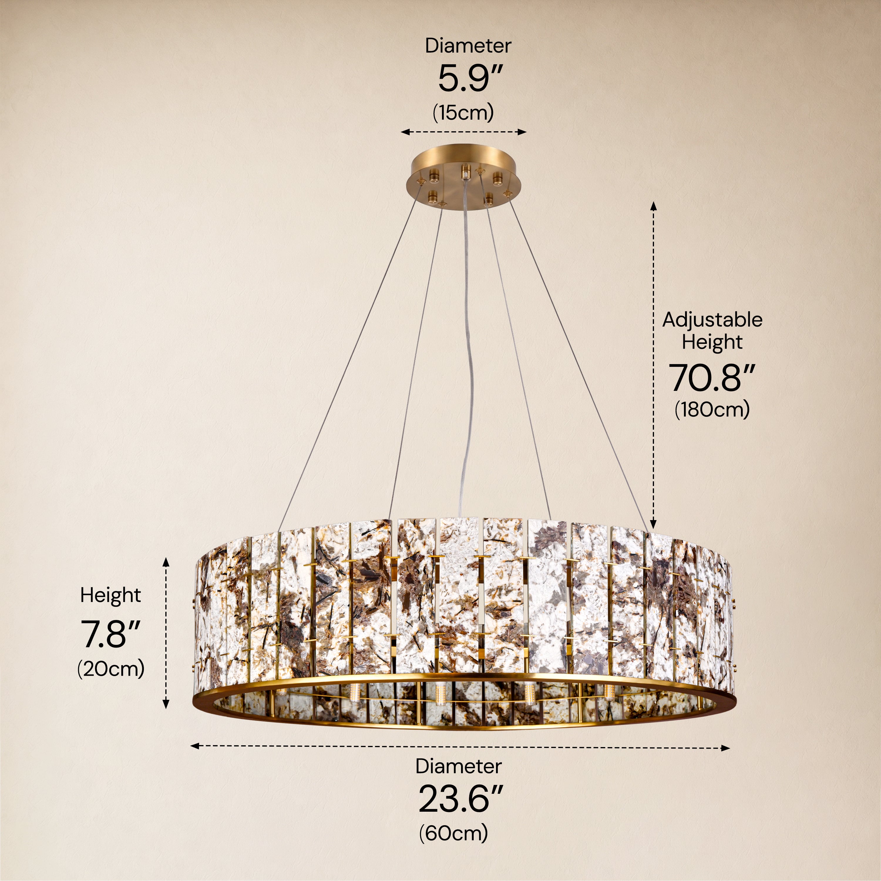 Pietra Amber Marble Round Chandelier 23.6"D