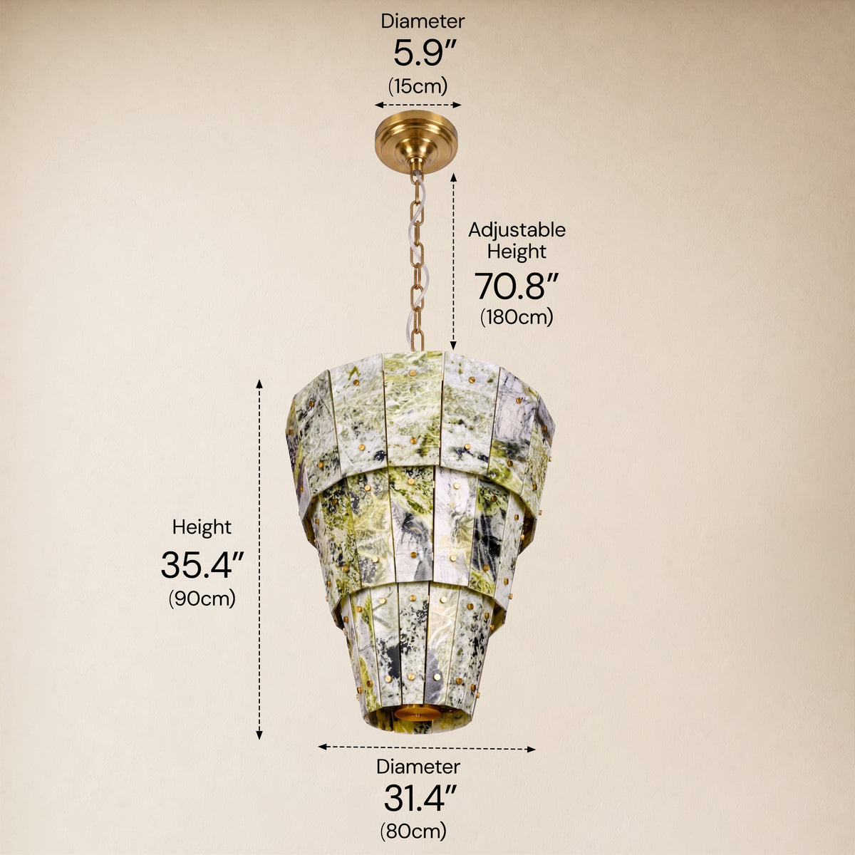 Pietra Green Marble Round Chandelier 31.4"D