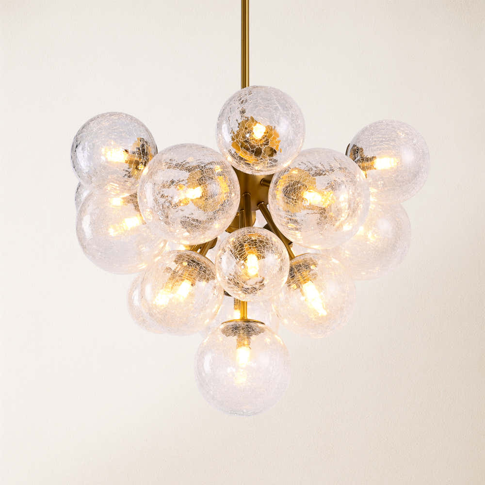 Elowen Crackled Glass Cluster Round Chandelier#Finish_Gold