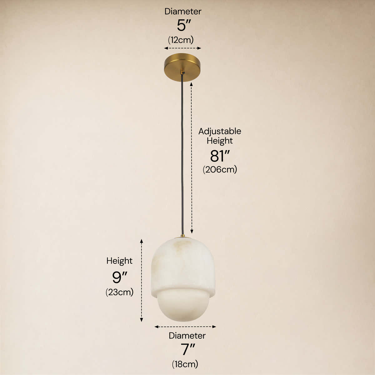 Orlienne Resin Capsule Pendant 7"D #Finish_Gold,Size_7" dimensions 1
