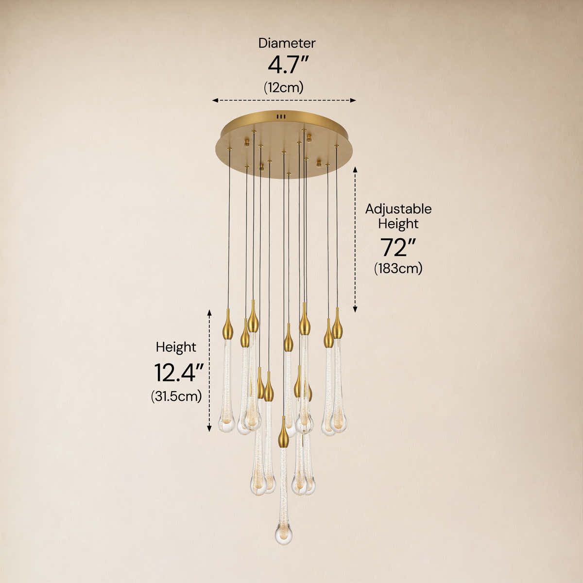 Olivene Glass Teardrop Round Chandelier 4.7"D dimensions 1