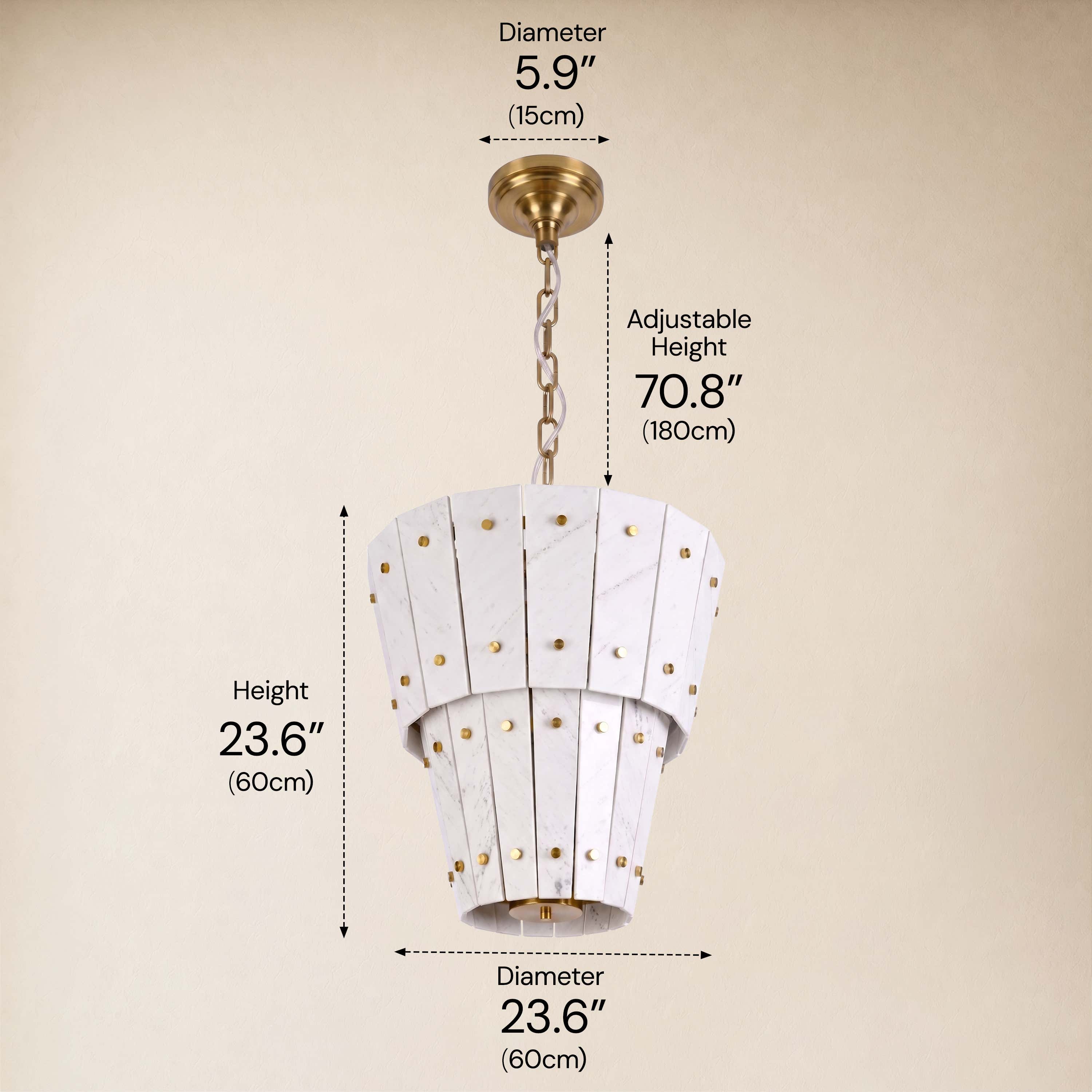 Pietra White Quartzite Round Chandelier 23.6"D dimensions 1