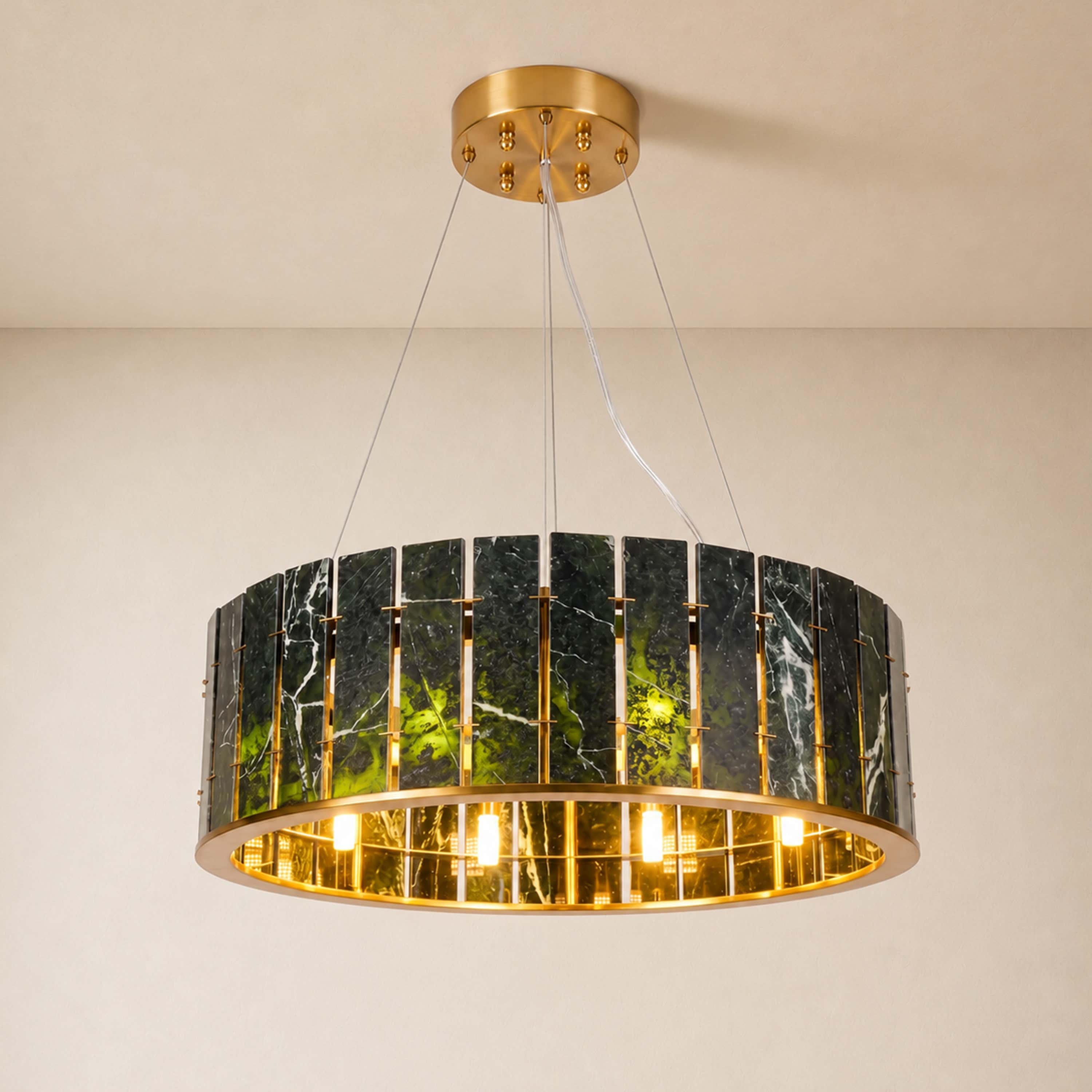 Pietra Green Marble Drum Chandelier 23.6" 31.4"D