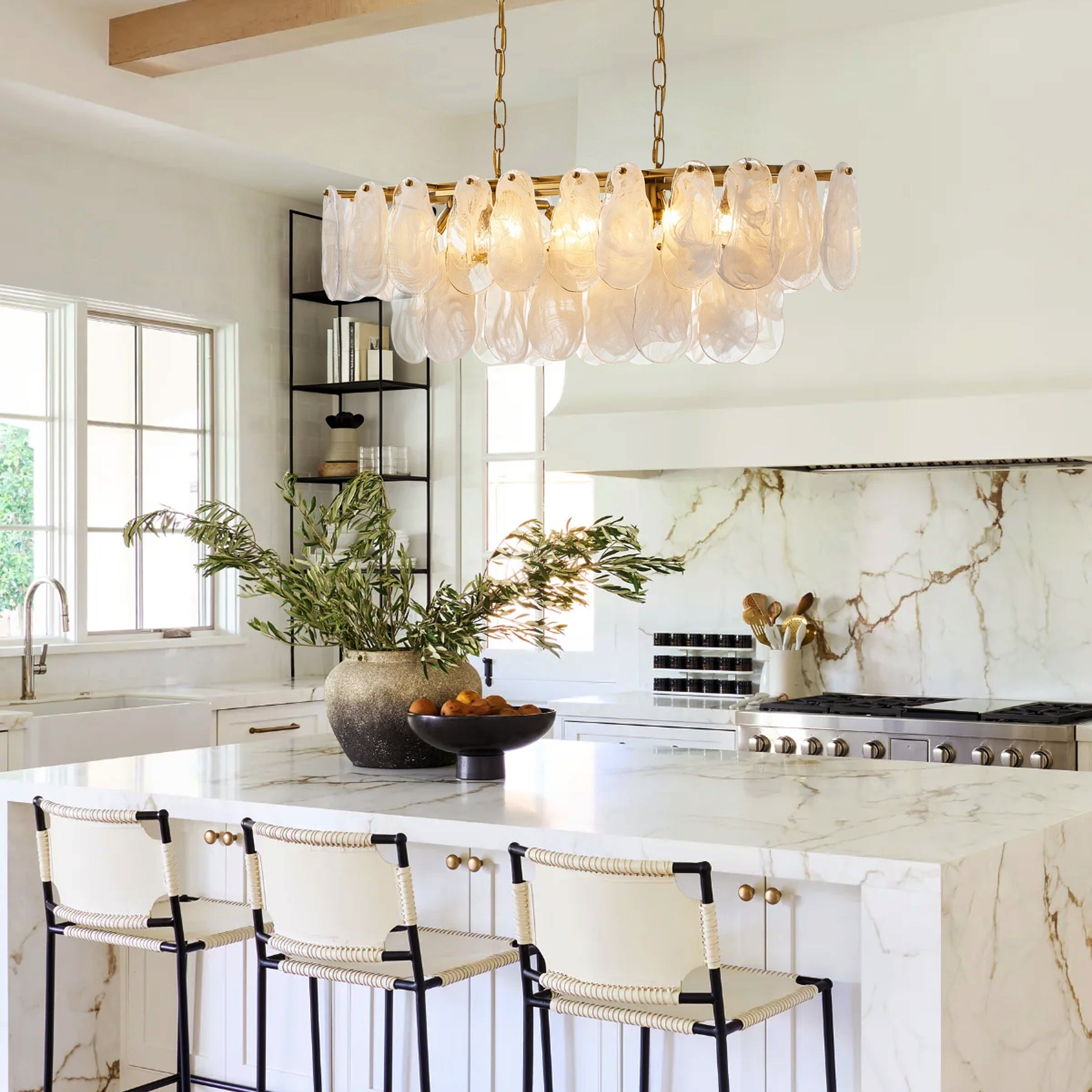 Elaris Glass Cloud Rectangular Chandelier 35"W