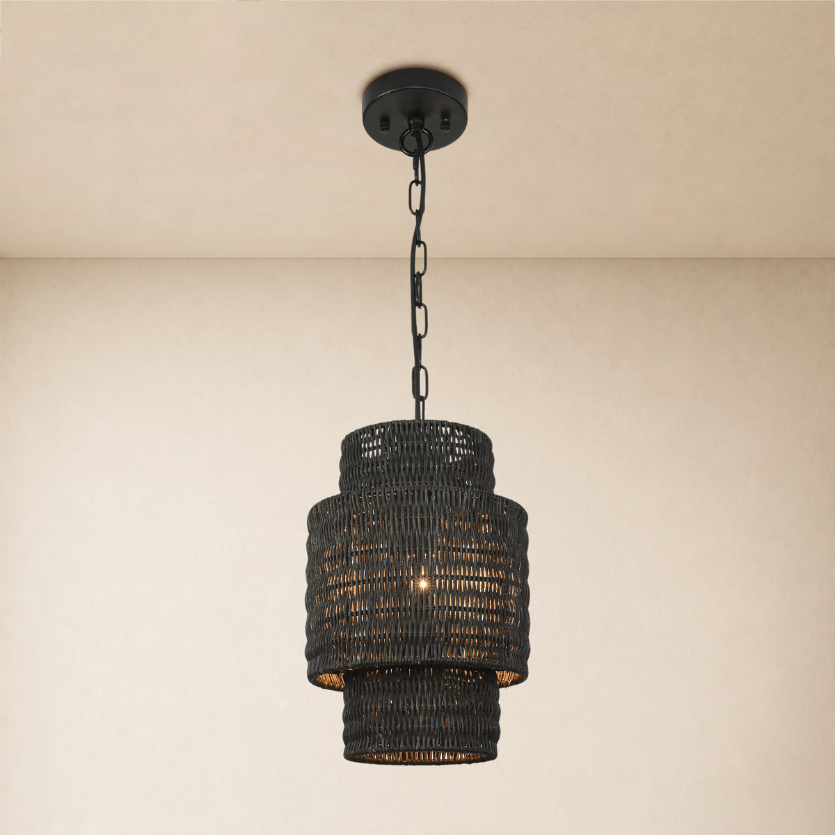 Cavana Rattan Round Pendant 9"D#Finish_Black