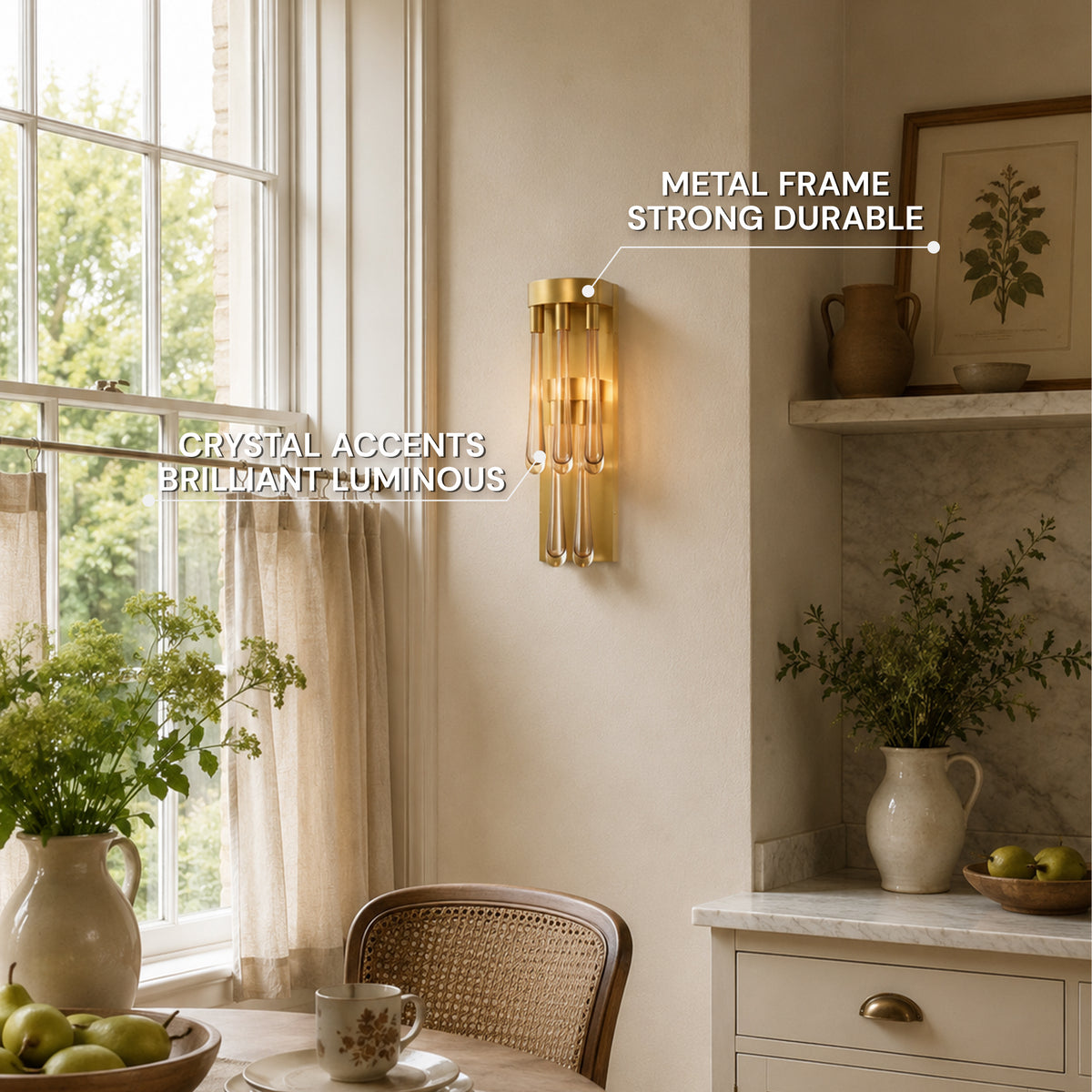 Caelora Crystal Teardrop Wall Sconce 30"H