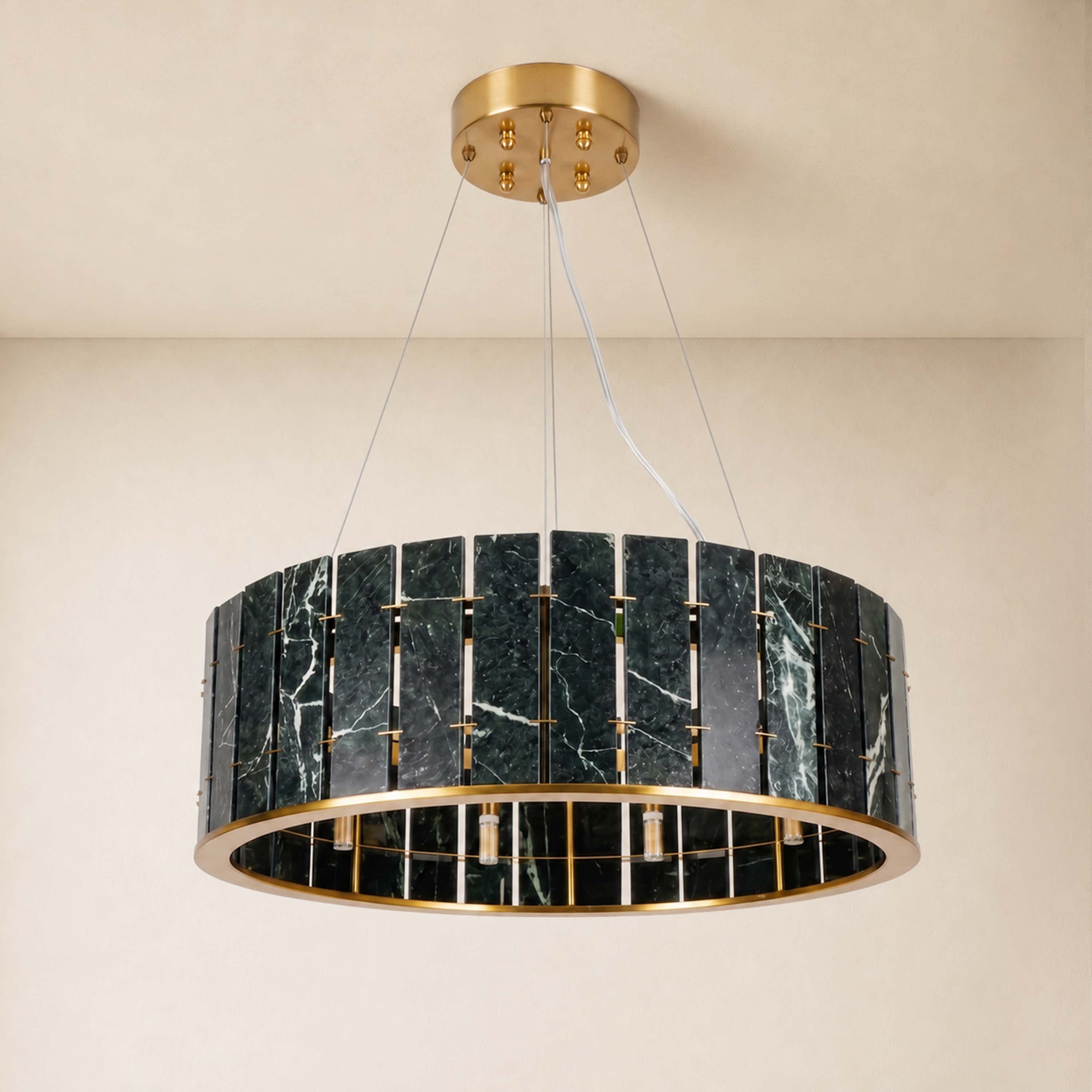 Pietra Green Marble Drum Chandelier 23.6" 31.4"D