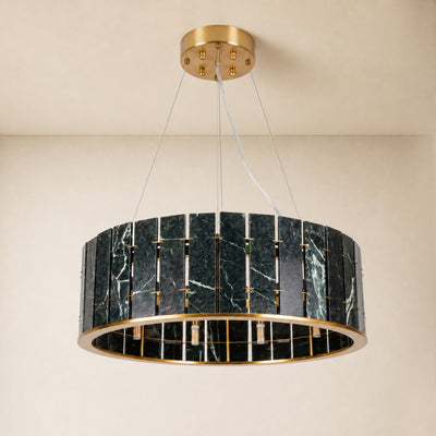 Pietra Green Marble Drum Chandelier 23.6" 31.4"D