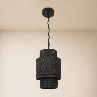 Cavana Rattan Round Pendant 9"D#Finish_Black
