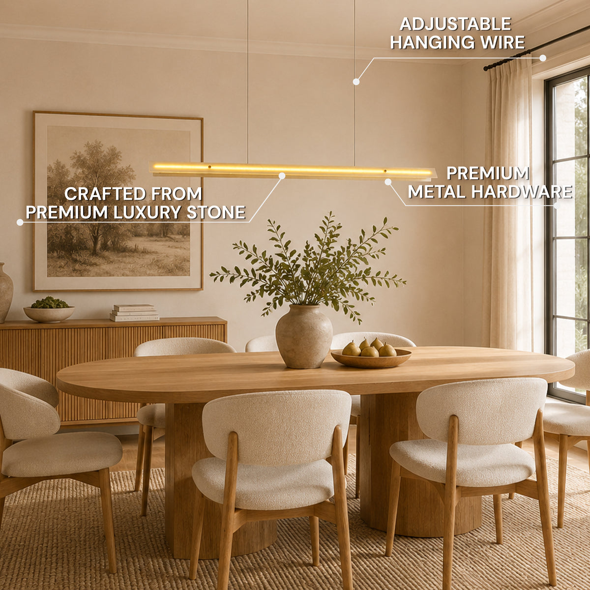 Pietra White Marble Linear Chandelier 49.2"D