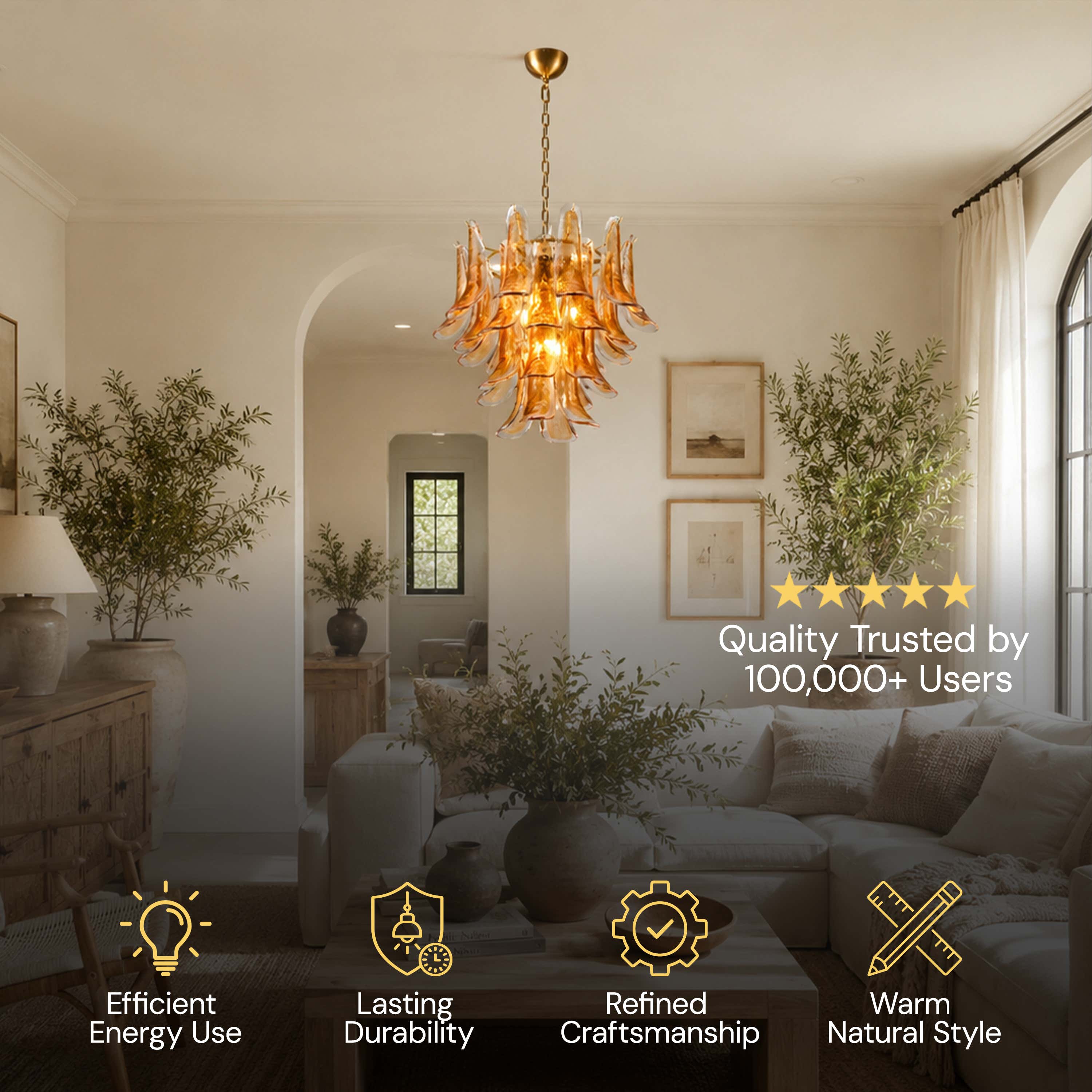 Nivelle Amber Glass Petal Round Chandelier 23.6"D