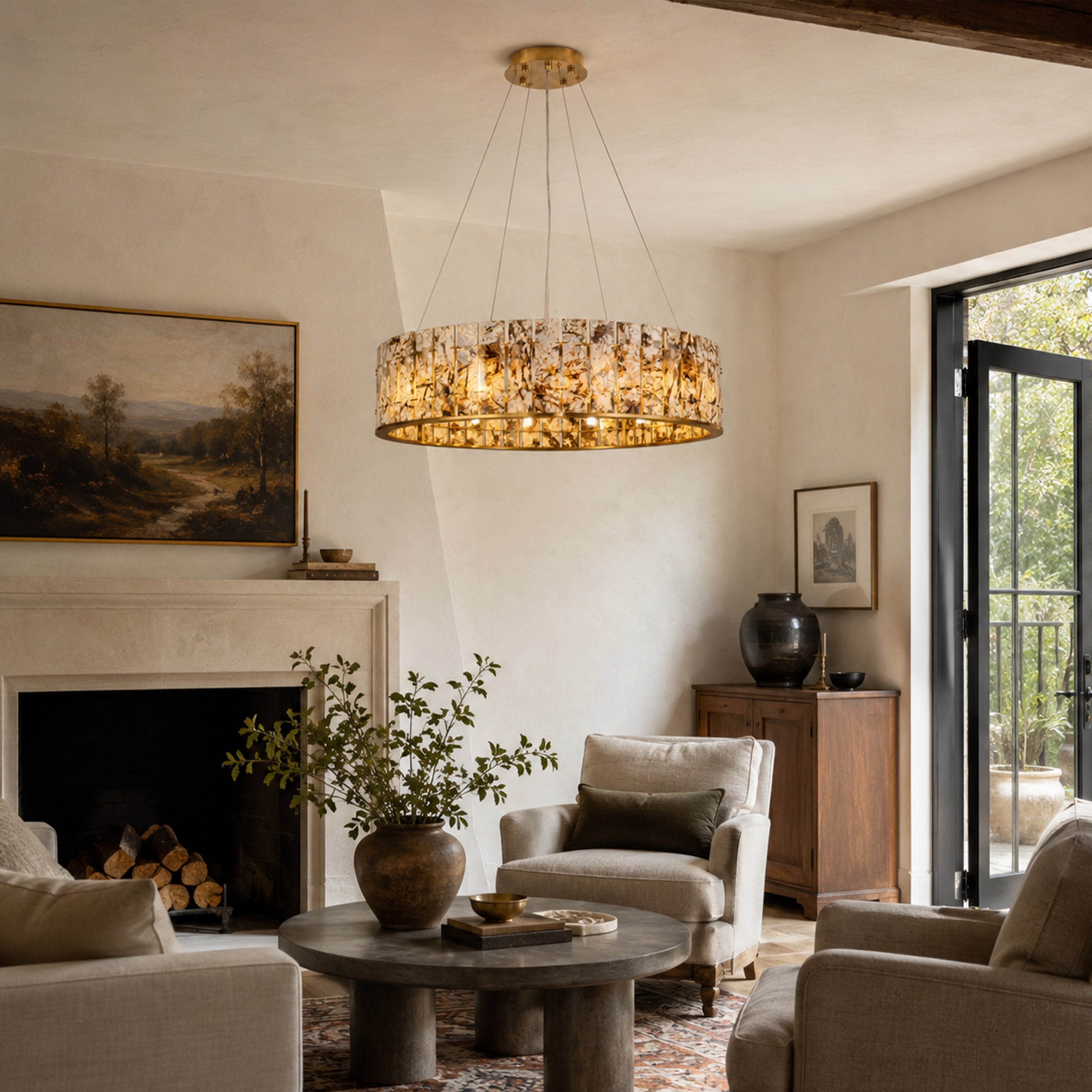 Pietra Amber Marble Round Chandelier 23.6"D