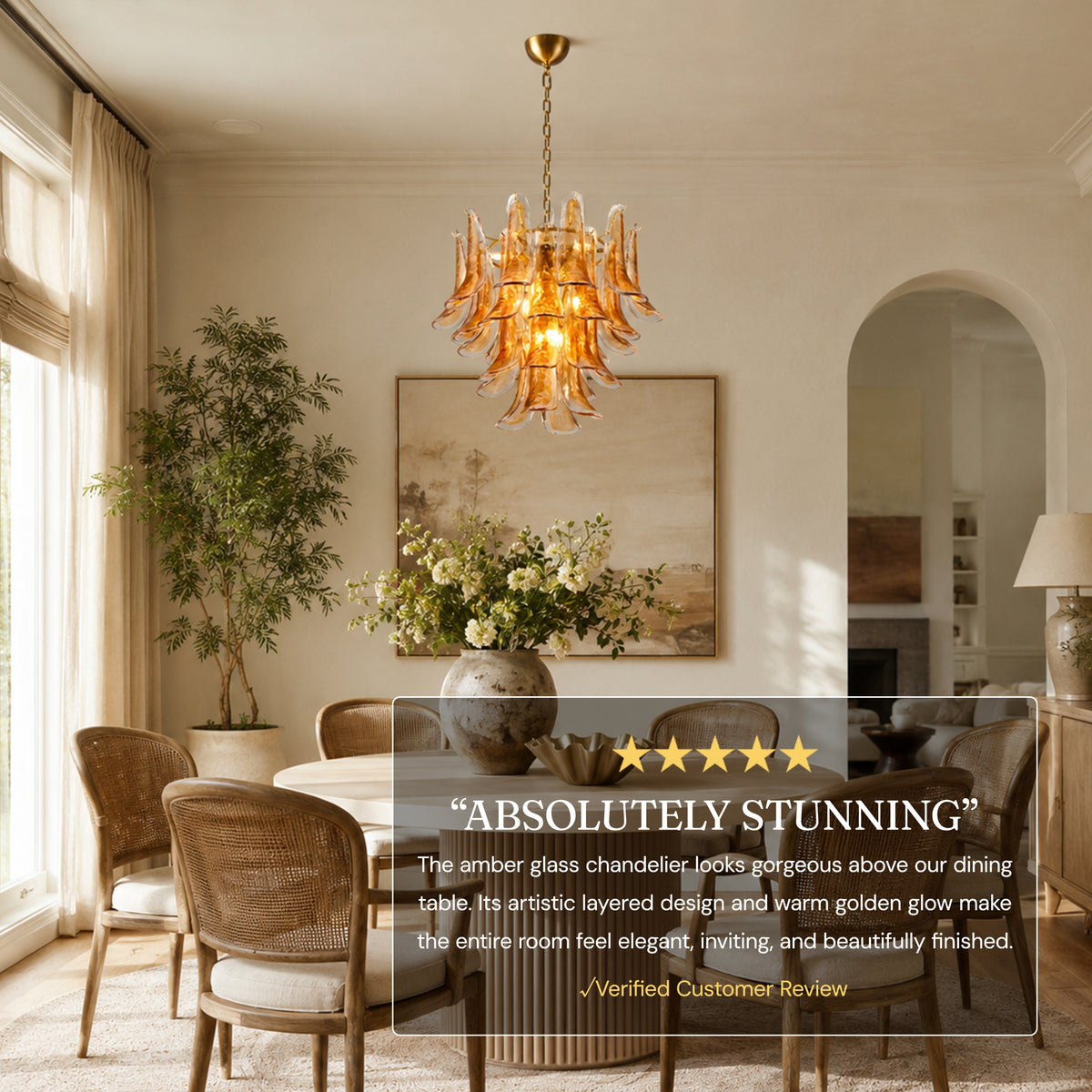 Nivelle Amber Glass Petal Round Chandelier 23.6"D
