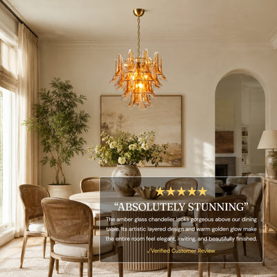 Nivelle Amber Glass Petal Round Chandelier 23.6"D