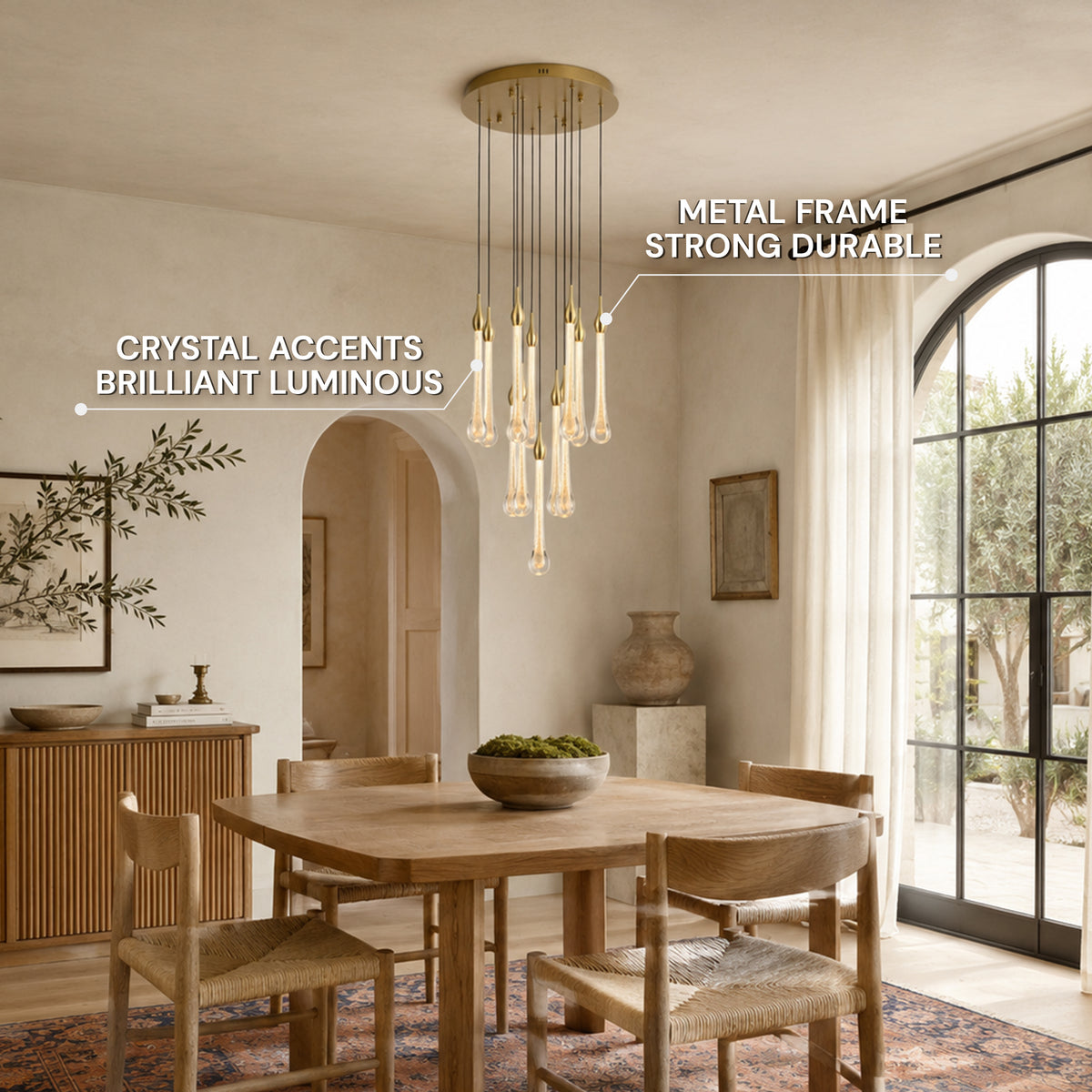 Olivene Glass Teardrop Round Chandelier 4.7"D