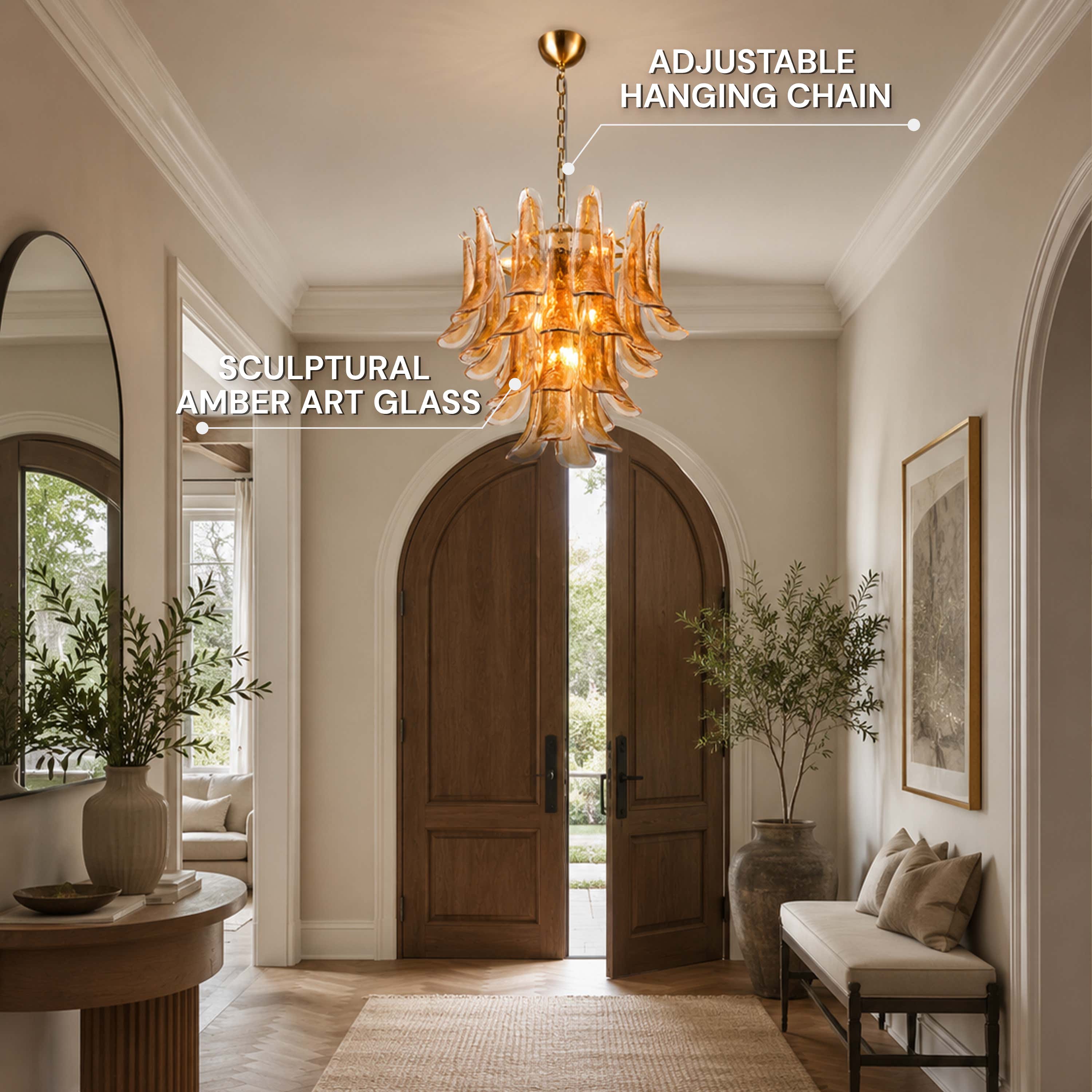 Nivelle Amber Glass Petal Round Chandelier 23.6"D