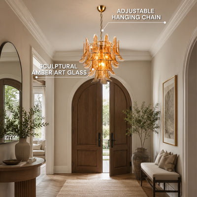 Nivelle Amber Glass Petal Round Chandelier 23.6"D