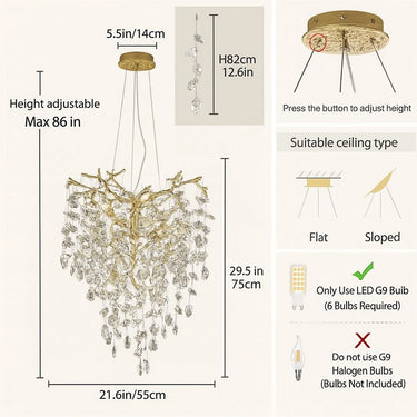 Frostleaf Crystal Grand Cascade Branches Chandelier 21''