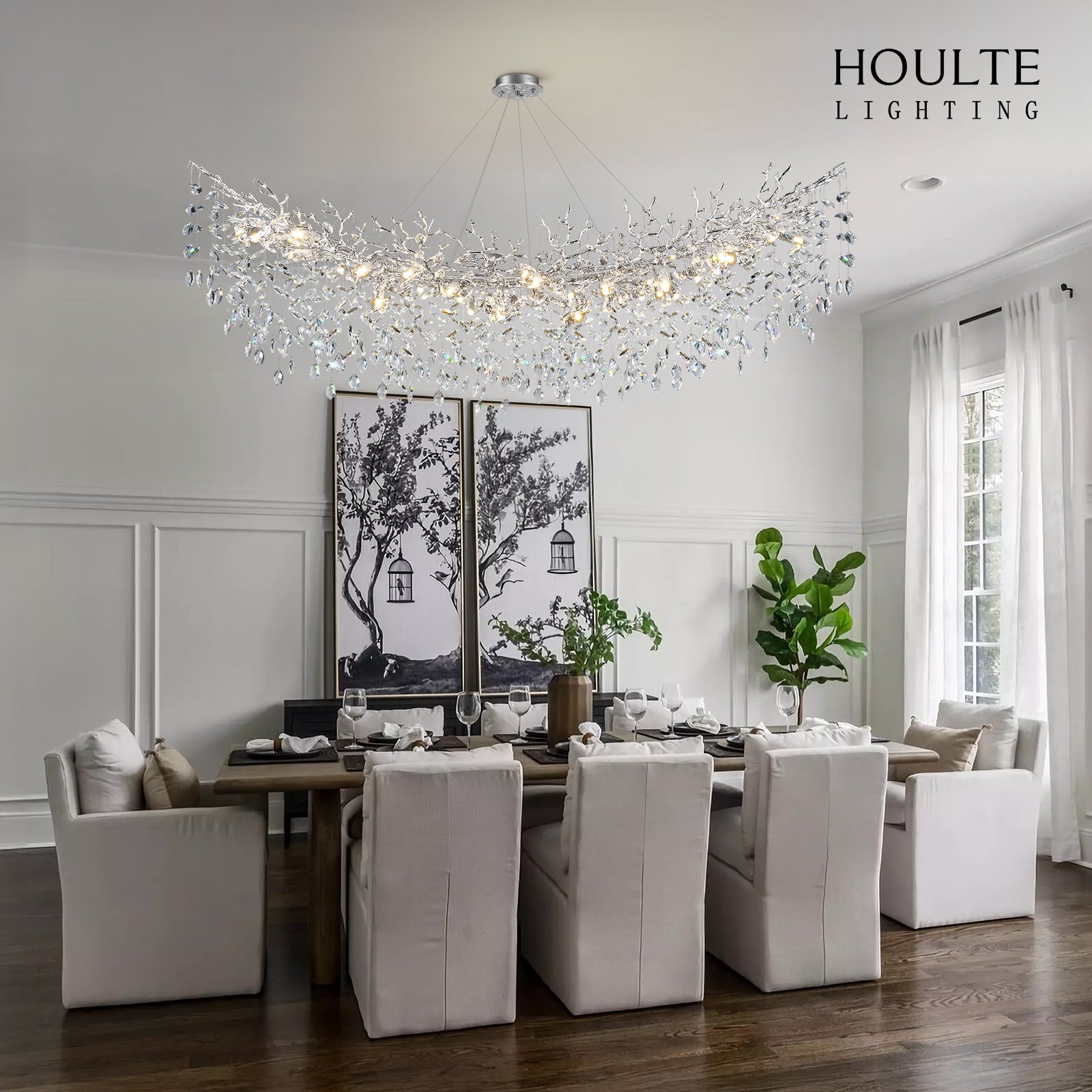 Frostleaf Crystal Cascade Tree Branch Linear Chandelier 72"