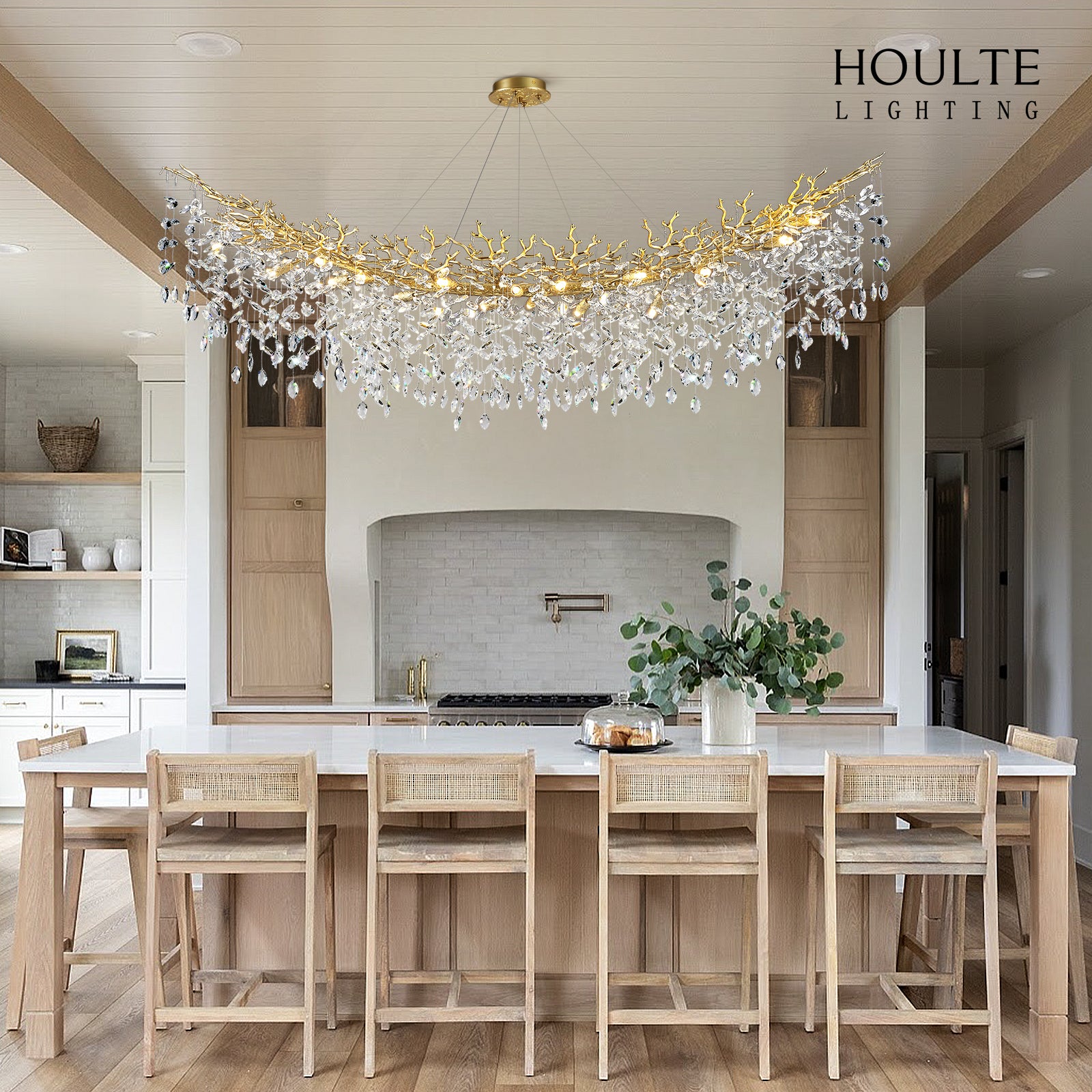 Frostleaf Crystal Cascade Tree Branch Linear Chandelier 72"