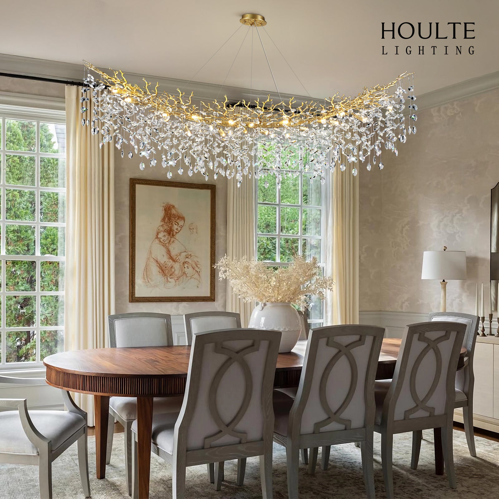 Frostleaf Crystal Cascade Tree Branch Linear Chandelier 72"