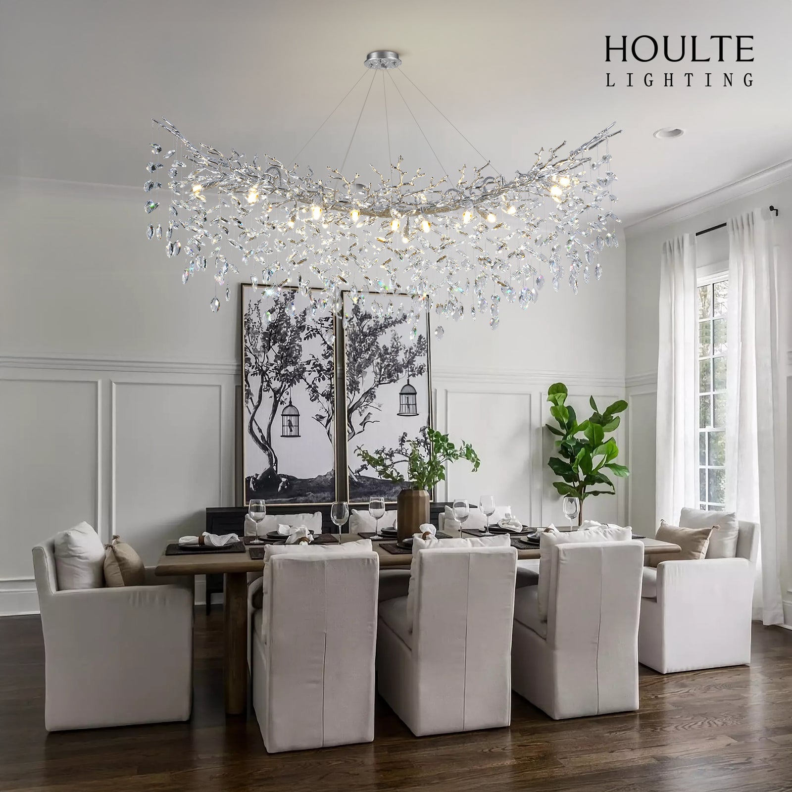 Frostleaf Crystal Cascade Tree Branch Linear Chandelier 72"