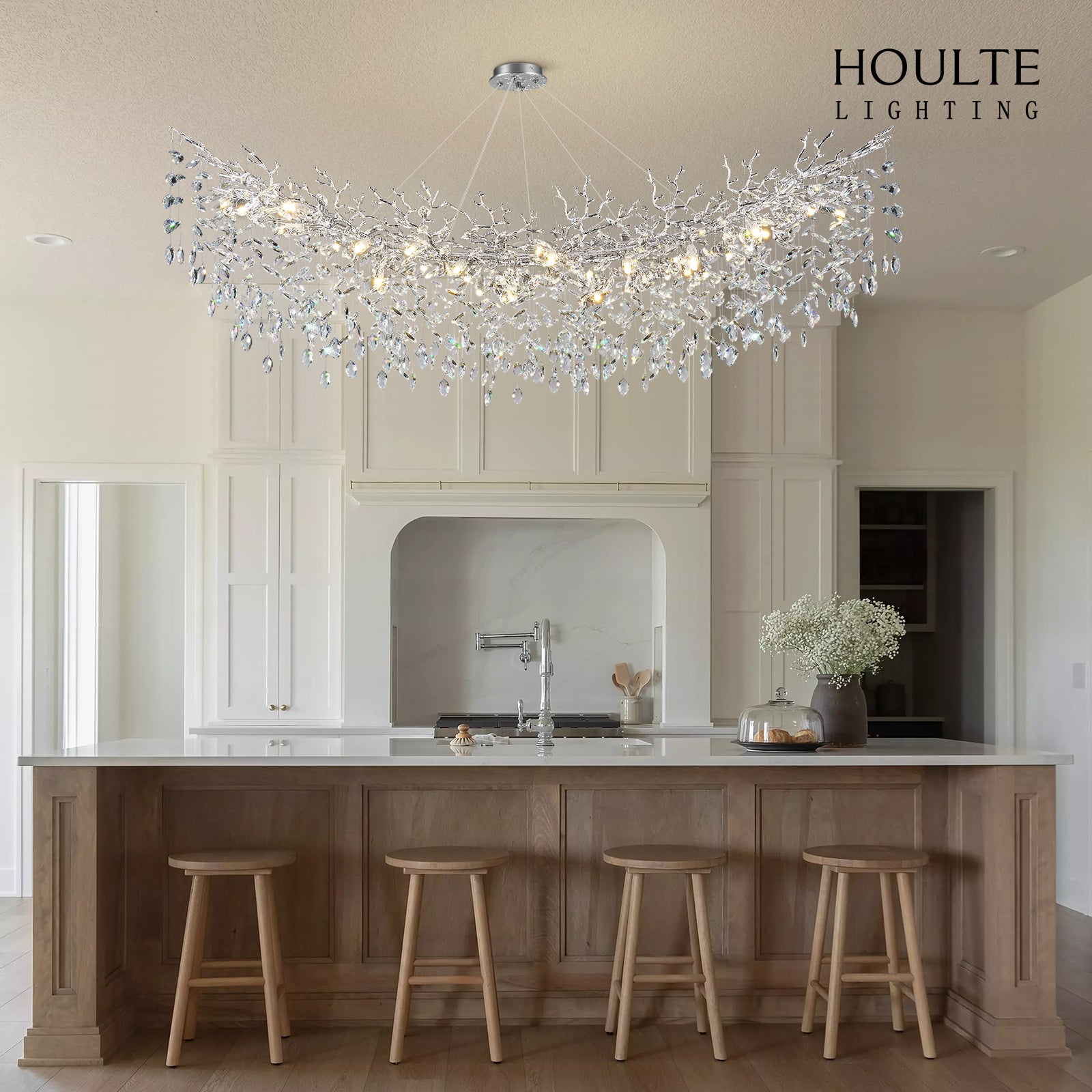 Frostleaf Crystal Cascade Tree Branch Linear Chandelier 72"