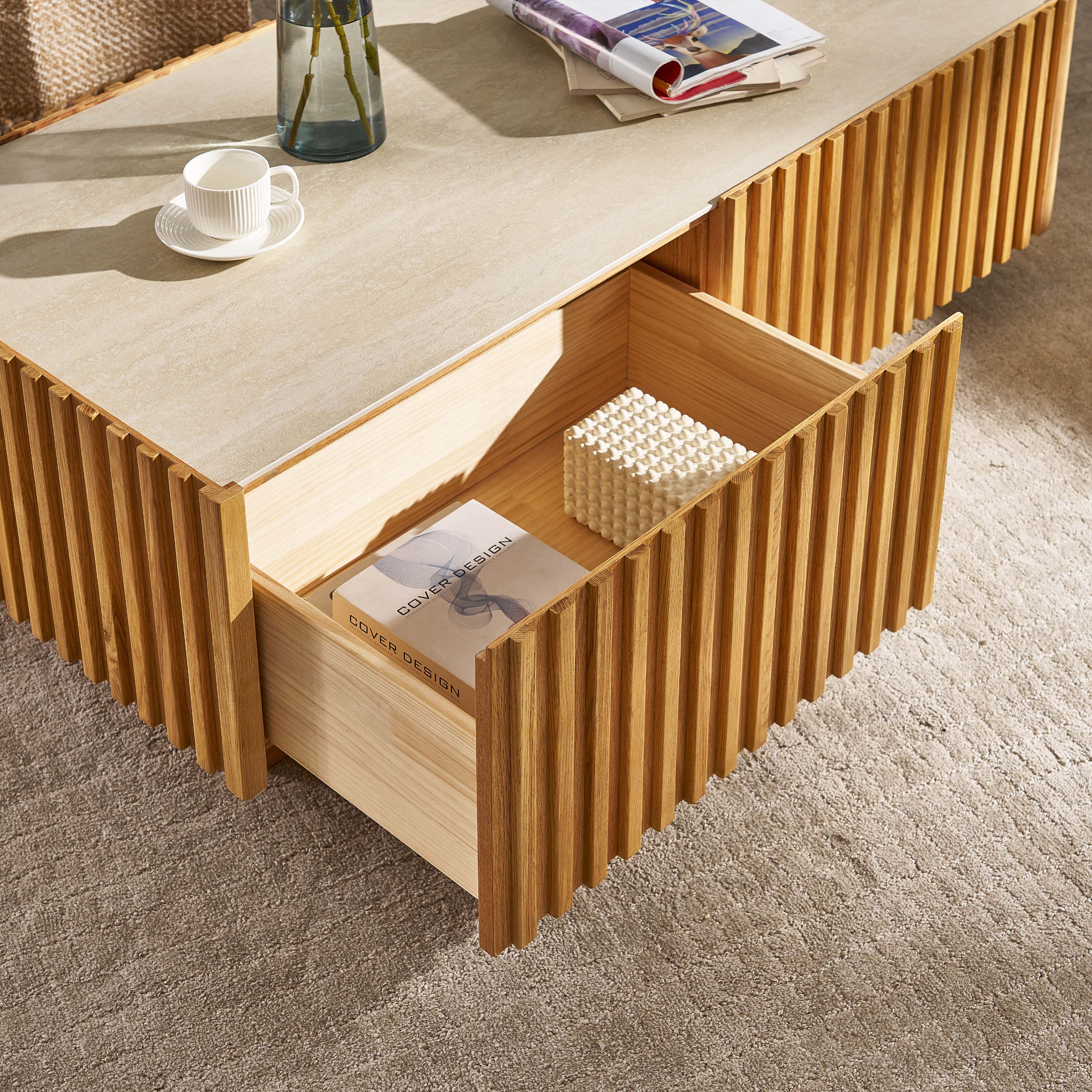 Isla Oak Sintered Stone Rectangle Coffee Table 47"