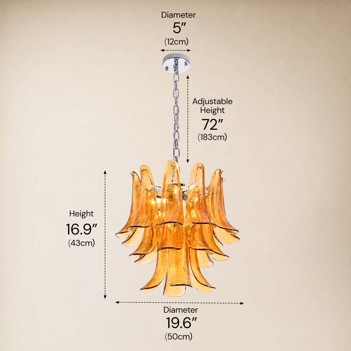 Nivelle Textured Glass Petal Chandelier 19.6"D dimensions 1